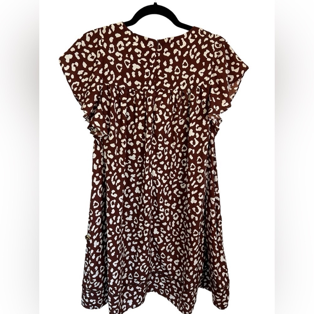 &merci Brown & White Leopard Ruffle Short Sleeve Swing Dress Size Large NWT - Picture 3 of 8